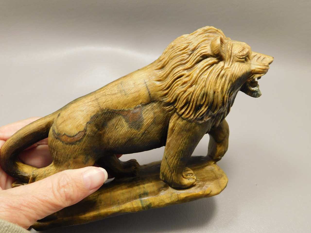 Lion Figurine Carving Tigereye 7 Inch Carved Gemstone Animal #O353