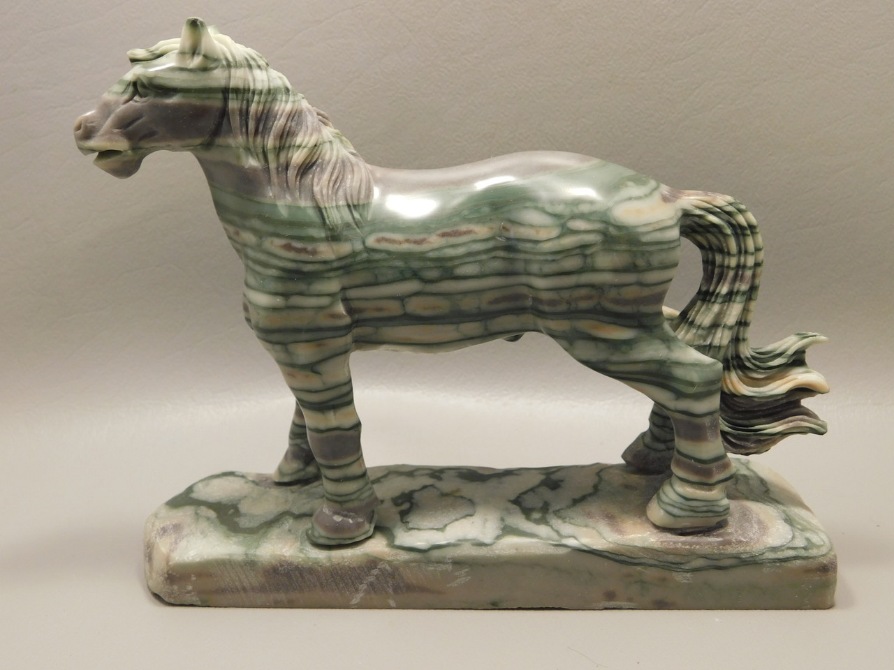 Horse Figurine Banded Marble Zebra Stone Carving Polished Rock #E323