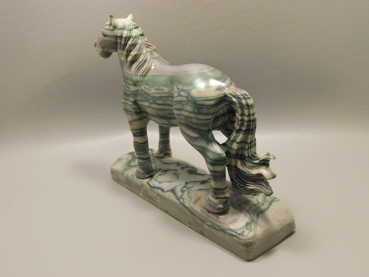 Horse Figurine Banded Marble Zebra Stone Carving Polished Rock #E323