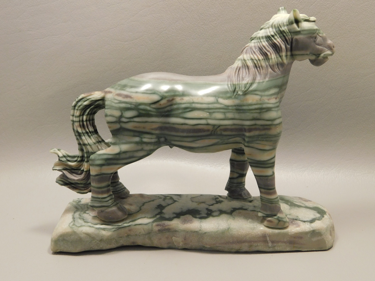 Horse Figurine Banded Marble Zebra Stone Carving Polished Rock #E323