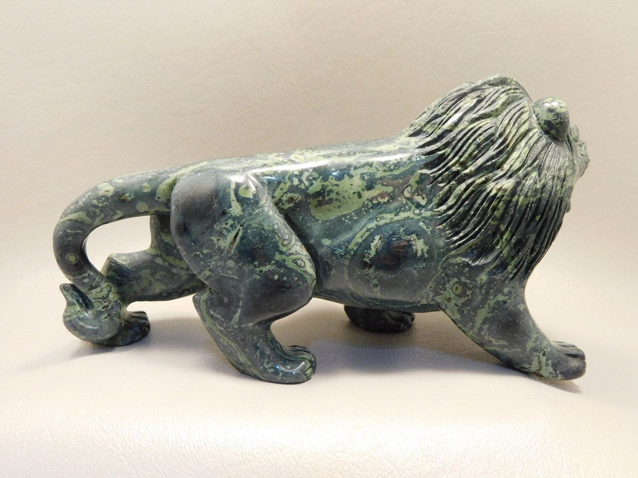 Lion Figurine Carving Kabamba Jasper 6 Inch Stone Animal #O346