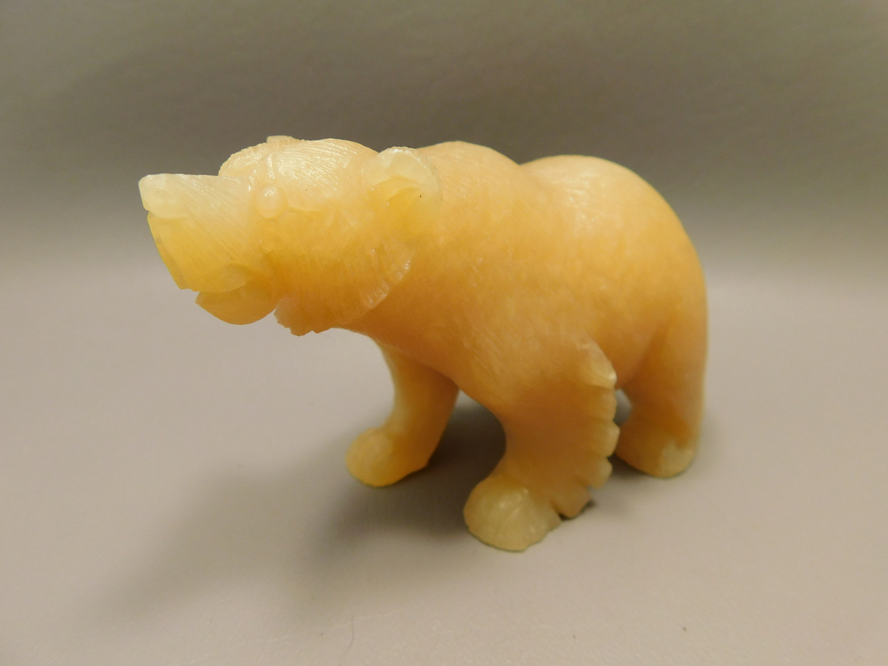 Bear Figurine Gemstone Animal Carving Orange Calcite 4 inch #O390