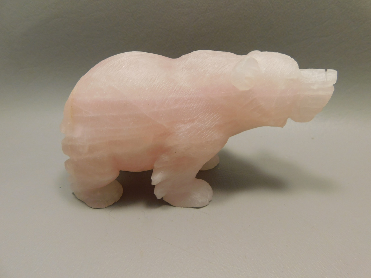 Bear Figurine Gemstone Animal Carving Rose Quartz 4 inch #O63