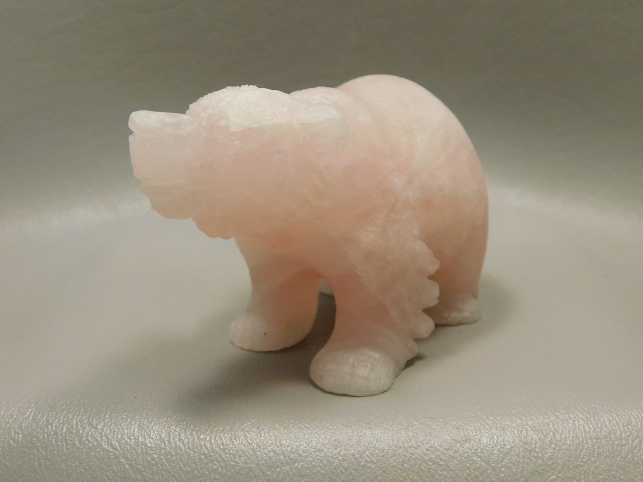 Bear Figurine Gemstone Animal Carving Rose Quartz 3.75 inch #O65