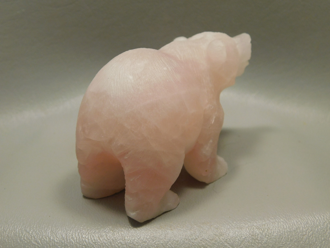 Bear Figurine Gemstone Animal Carving Rose Quartz 3.75 inch #O65