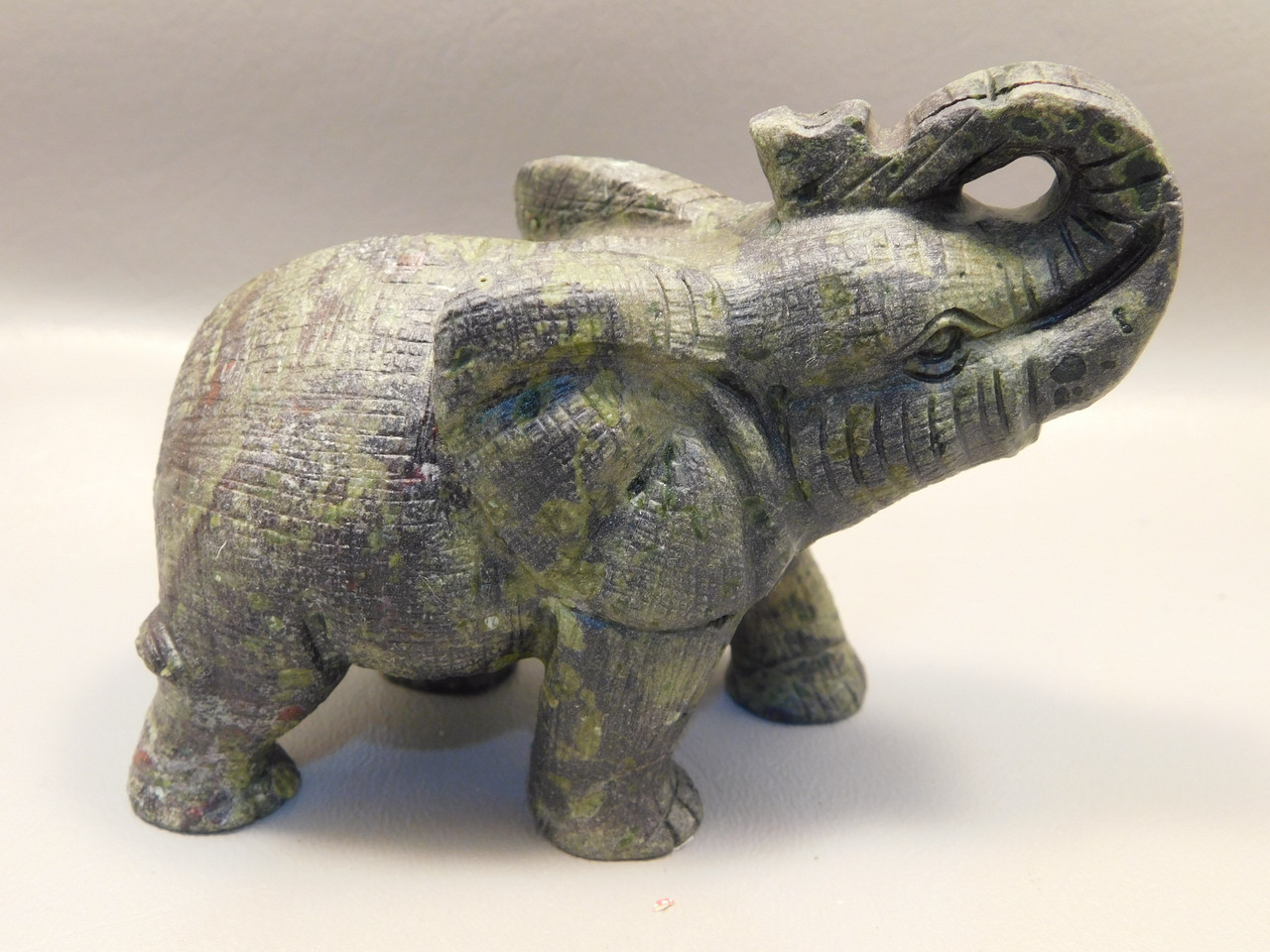 Elephant Figurine  Green Epidote 4 inch Animal Carving #O287