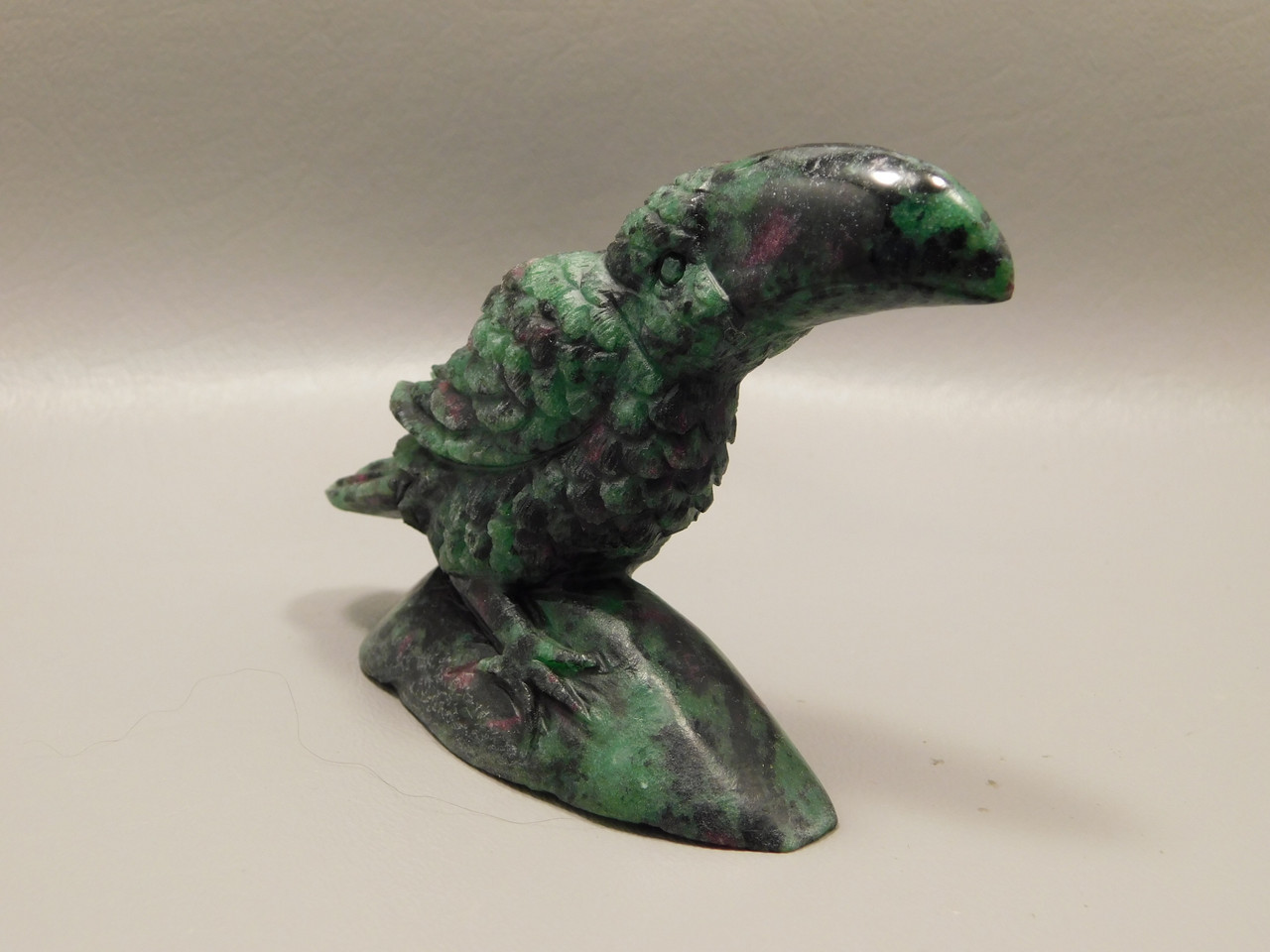 Toucan Bird Figurine Ruby and Zoisite Stone Carving #O355