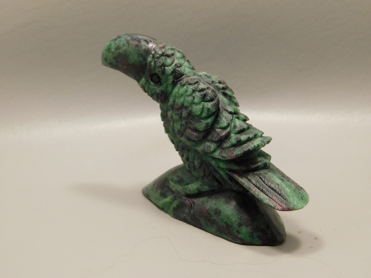 Toucan Bird Figurine Ruby and Zoisite Stone Carving #O355