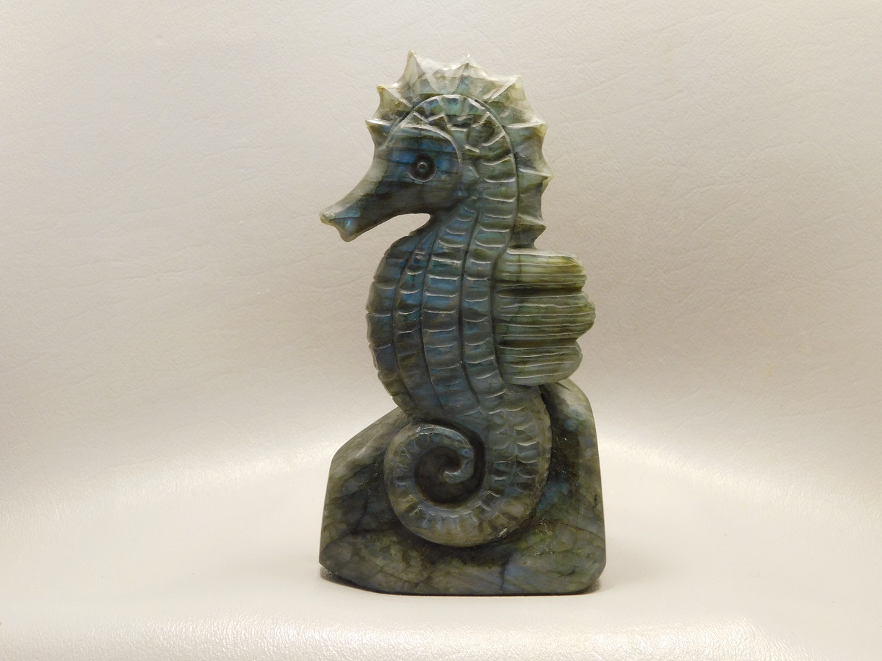 Seahorse Figurine Labradorite Gemstone Animal 5.3 inch Carving #O334