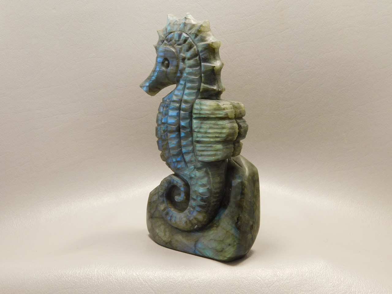 Seahorse Figurine Labradorite Gemstone Animal 5.3 inch Carving #O334