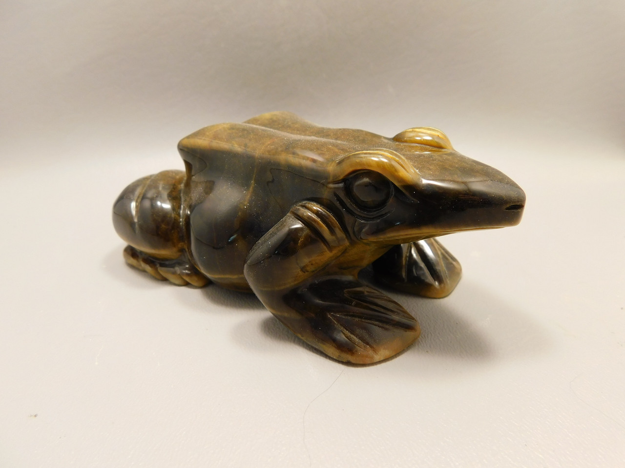 Frog Figurine Tigereye 5.6 inch Gemstone Animal Carving #O59