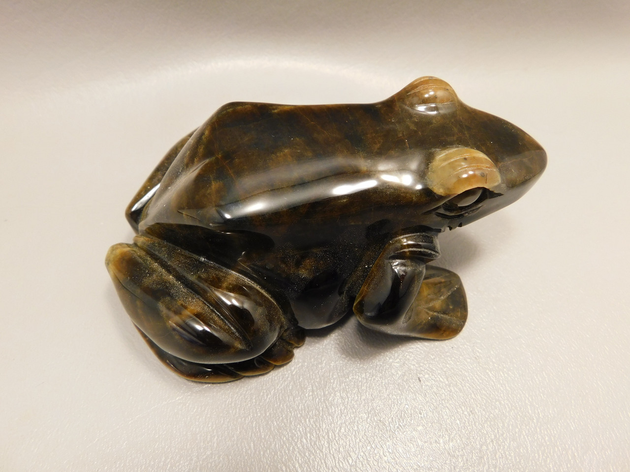 Frog Toad Figurine Tigereye Carved Rock Stone Animal #O184