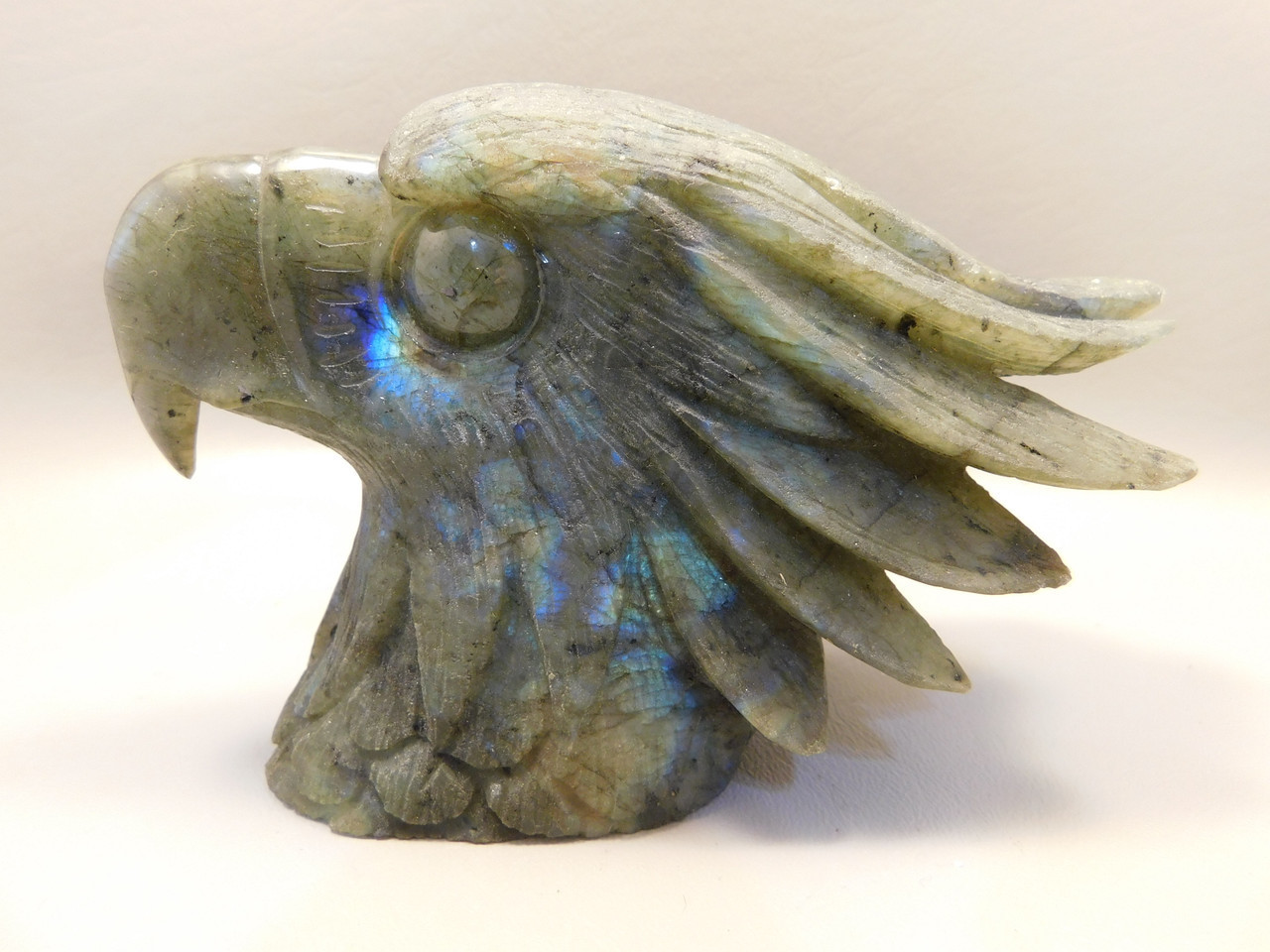 Eagle Head Figurine Animal Carving Labradorite Rock Statue #O69