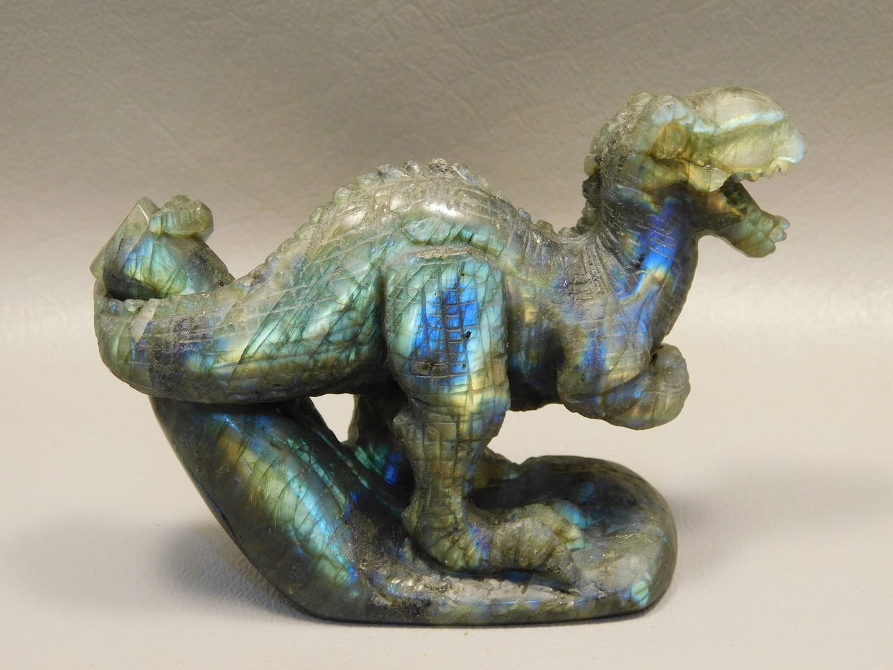 Dinosaur Carving Figurine Labradorite 4 inch Carved Tyrannosaurus Rex #e126