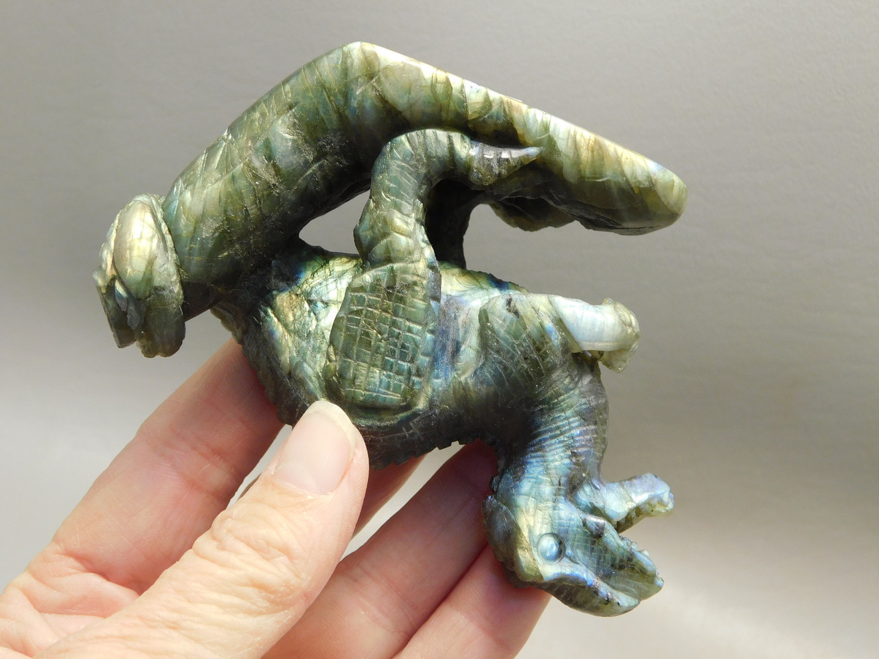 Dinosaur Carving Figurine Labradorite 4 inch Carved Tyrannosaurus Rex #e126