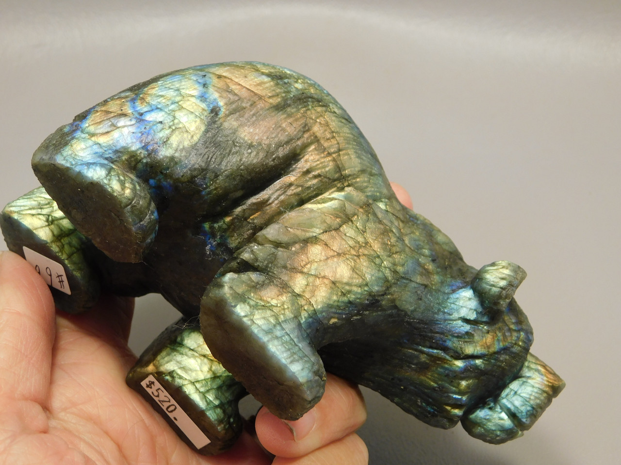 Bear Figurine Labradorite 4.3 inch Animal Stone Carving #O66