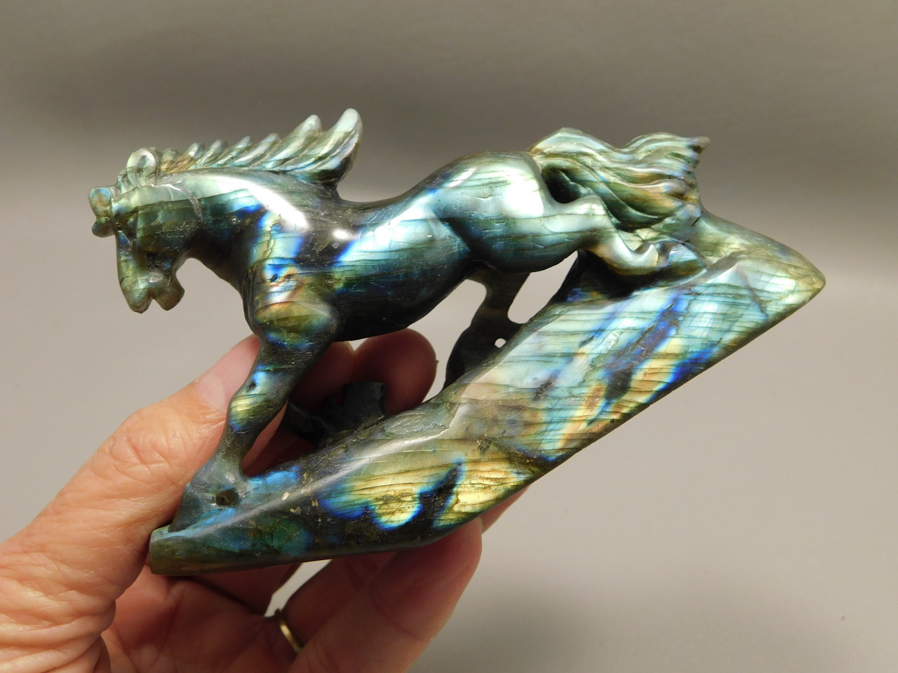 Horse Figurine Labradorite Gemstone Animal Stone Carving #O326