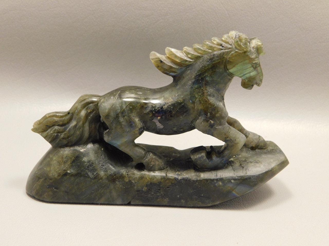 Horse Figurine Labradorite Gemstone Animal Stone Carving #O326