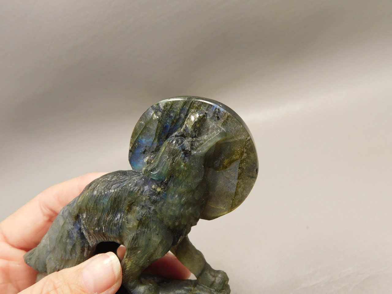 Howling Wolf at Moon Figurine Labradorite 43.75 inch Coyote Carving #O302