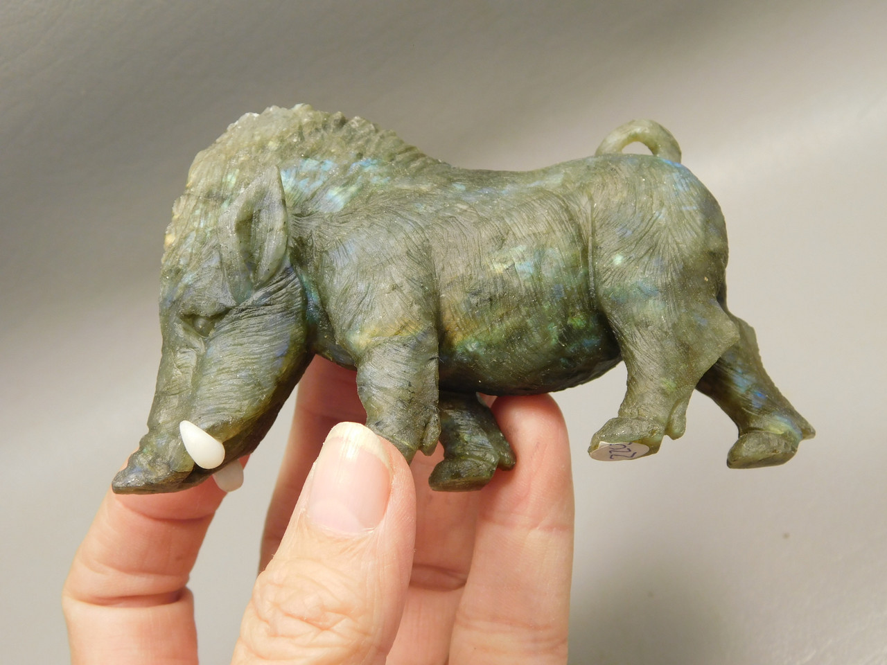 Warthog Figurine Labradorite Carved Stone Animal #O1