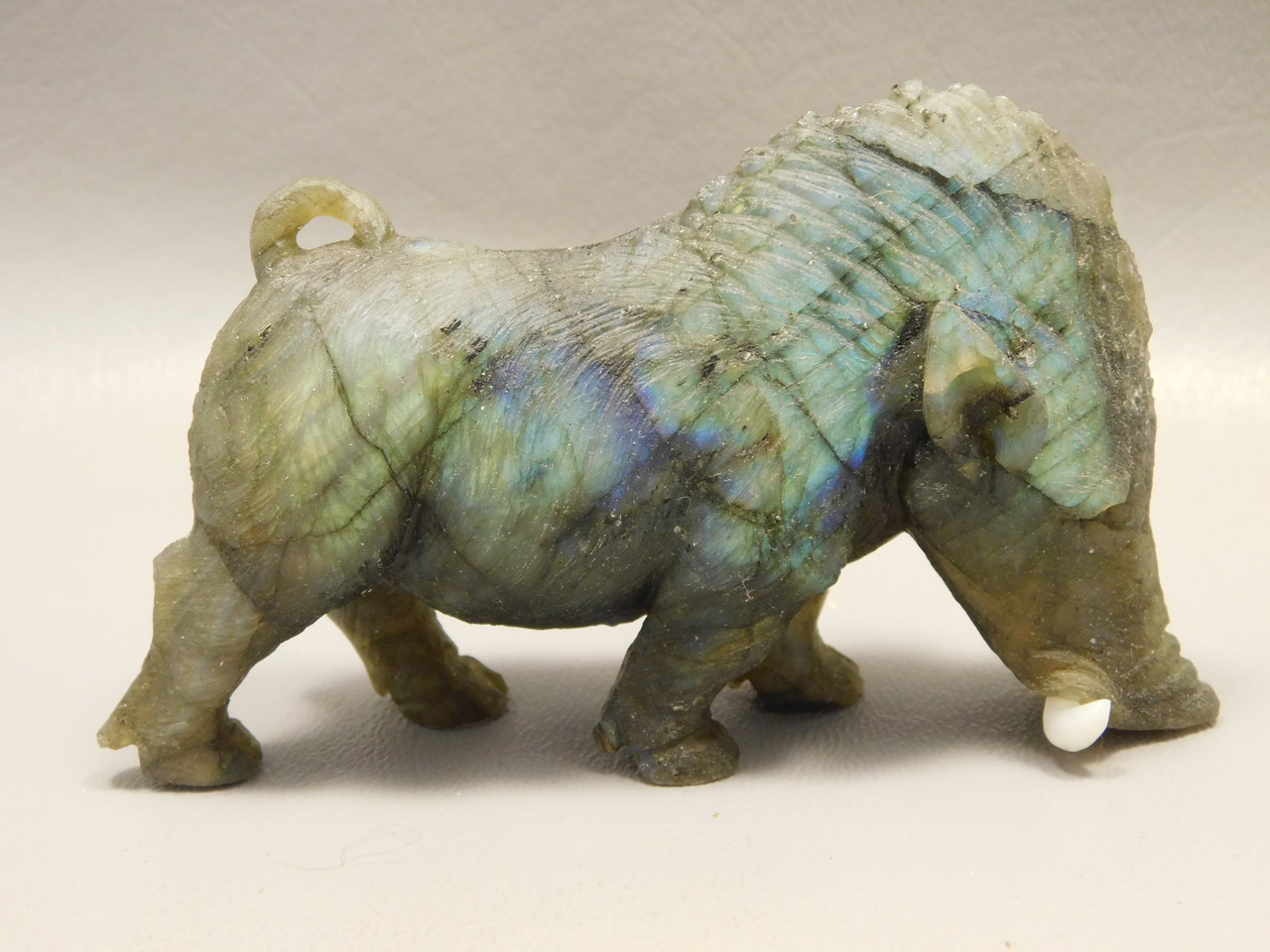 Warthog Figurine Labradorite Carved Stone Animal #O1