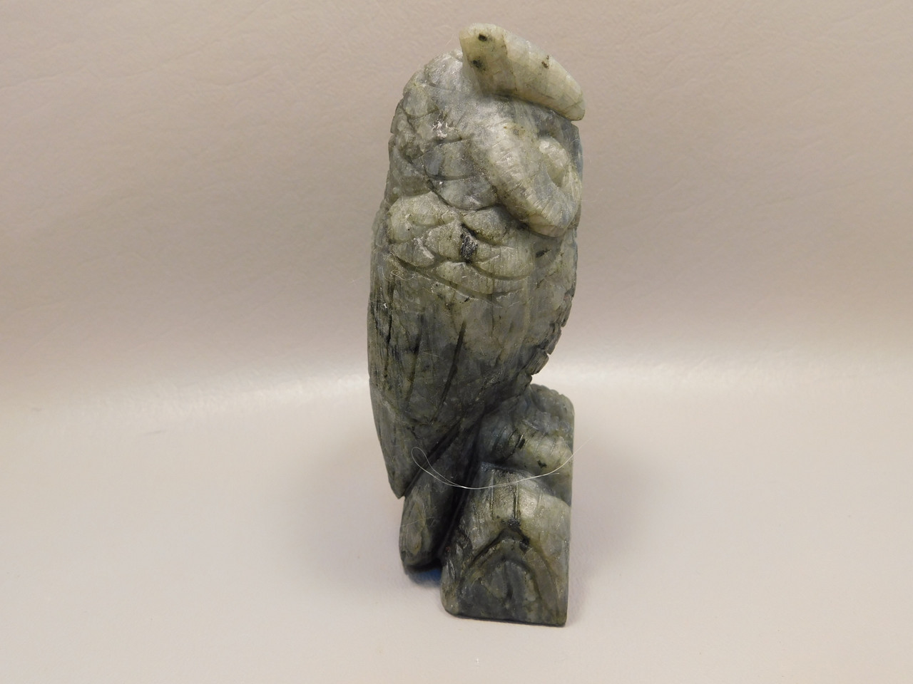 Owl Figurine Labradorite Gemstone 4.26 inch Animal Stone Carving #O63