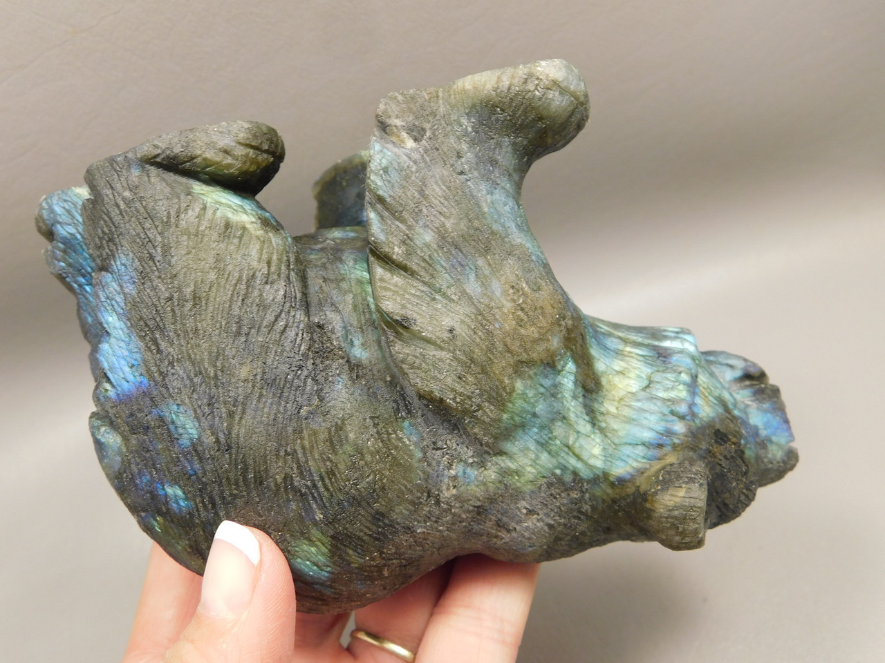 Bear Figurine Labradorite 5 inch Animal Stone Carving #O186