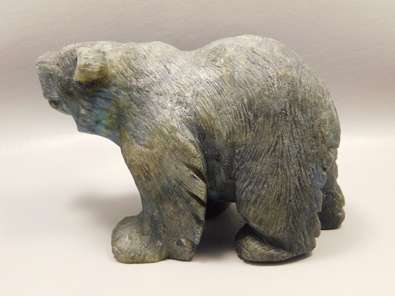 Bear Figurine Labradorite 5 inch Animal Stone Carving #O186