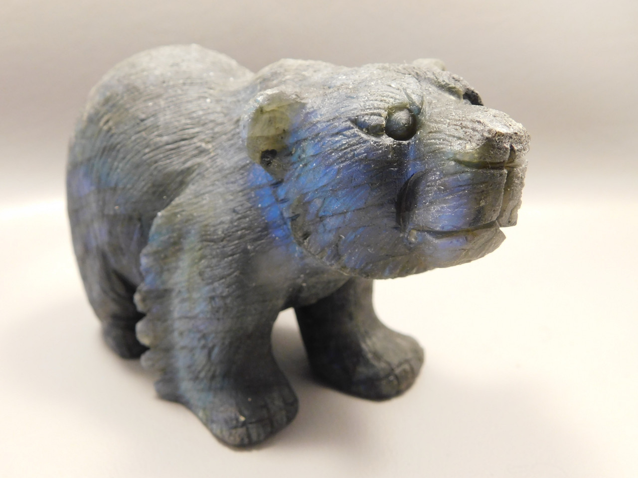 Bear Figurine Labradorite 5 inch Animal Stone Carving #O186