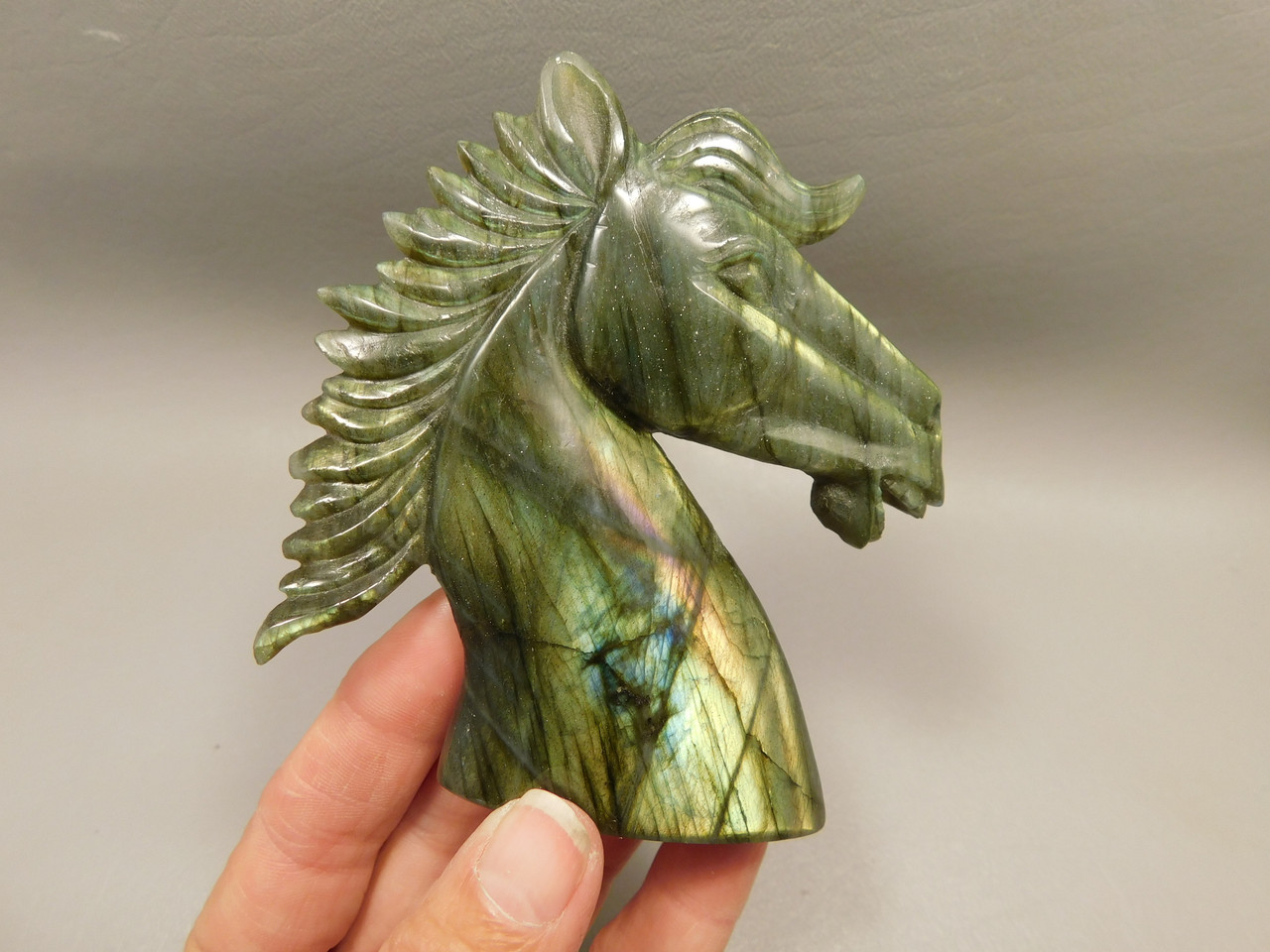 Horse Head Figurine Labradorite Gemstone Animal 3.75 inch Carving #O1