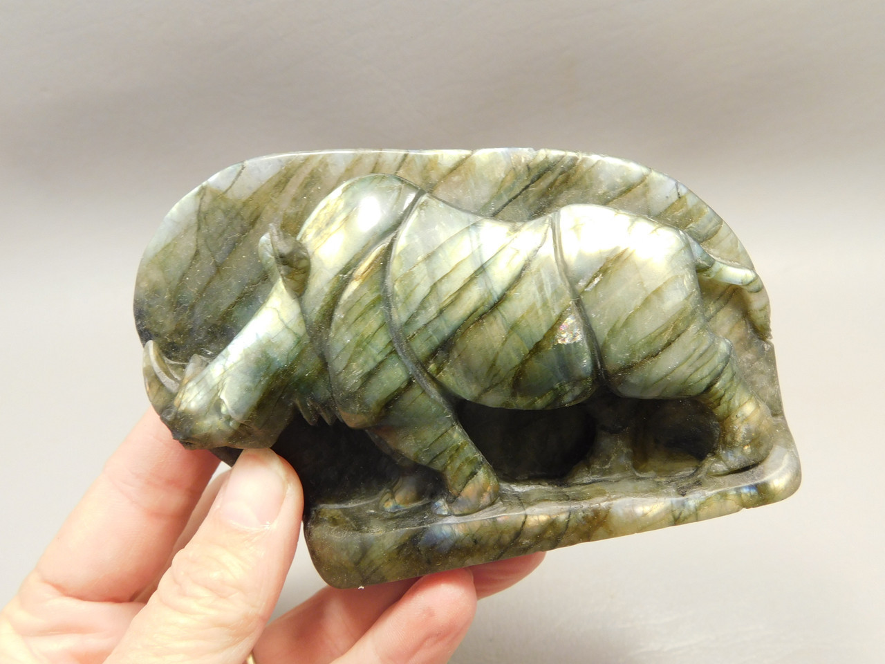 Rhinoceros Figurine Labradorite Polished Carved Stone Animal #O370