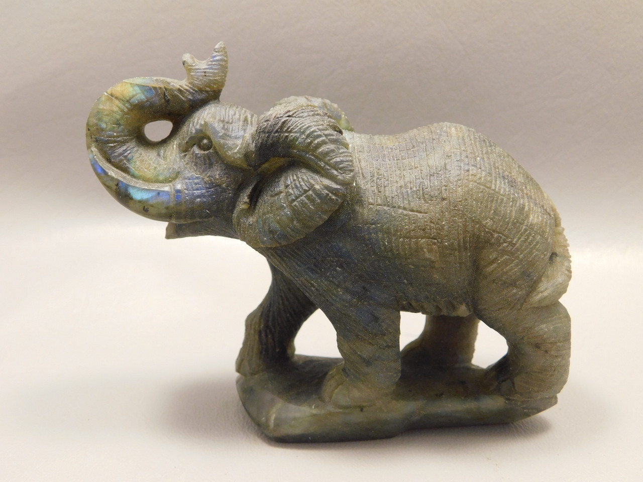 Elephant Figurine Labradorite Polished Rock Carved Stone Animal #O17