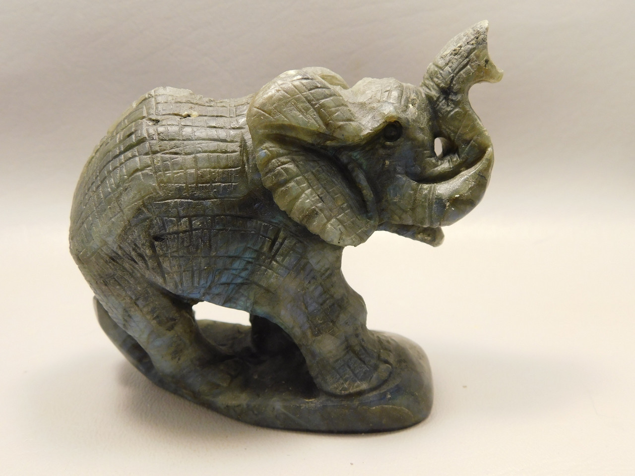 Elephant Figurine Labradorite 4 inch Carved Stone Animal #O152