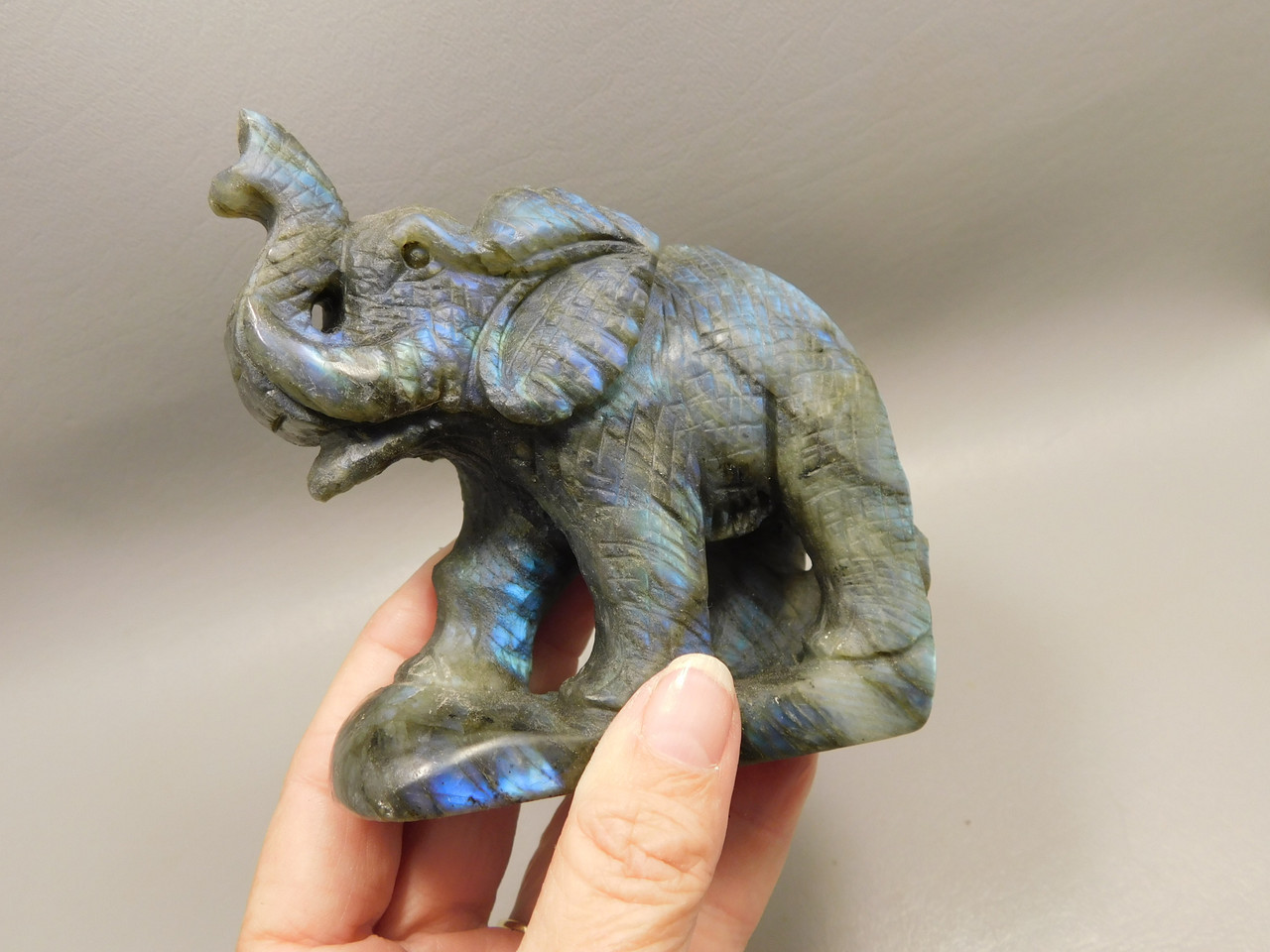 Elephant Figurine Labradorite 4 inch Carved Stone Animal #O152