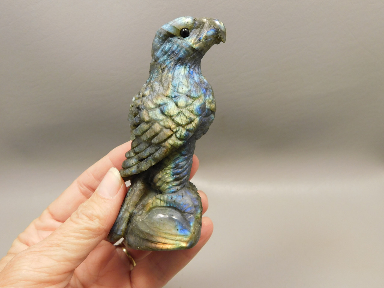 Eagle Figurine Animal Carving 4 inch Labradorite Stone #O29