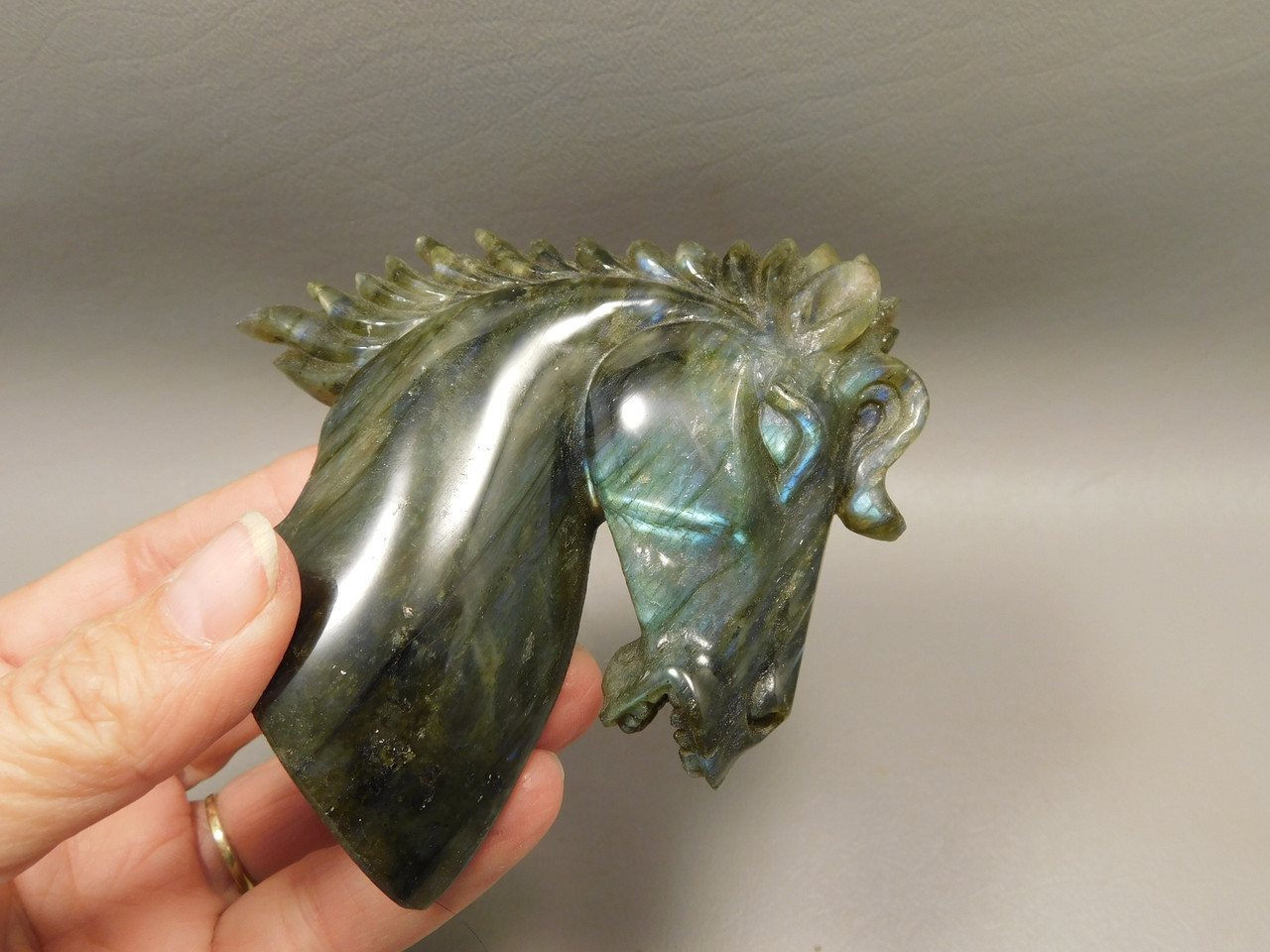 Horse Head Figurine Labradorite Stone Animal 3.75 inch Carving #O539