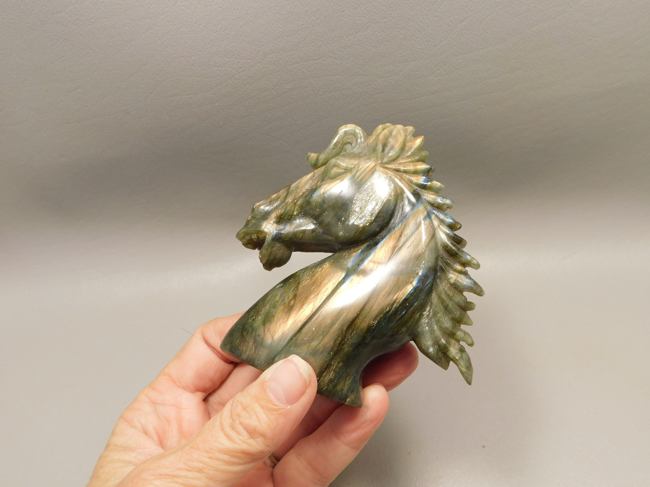 Horse Head Figurine Labradorite Stone Animal 3.75 inch Carving #O539