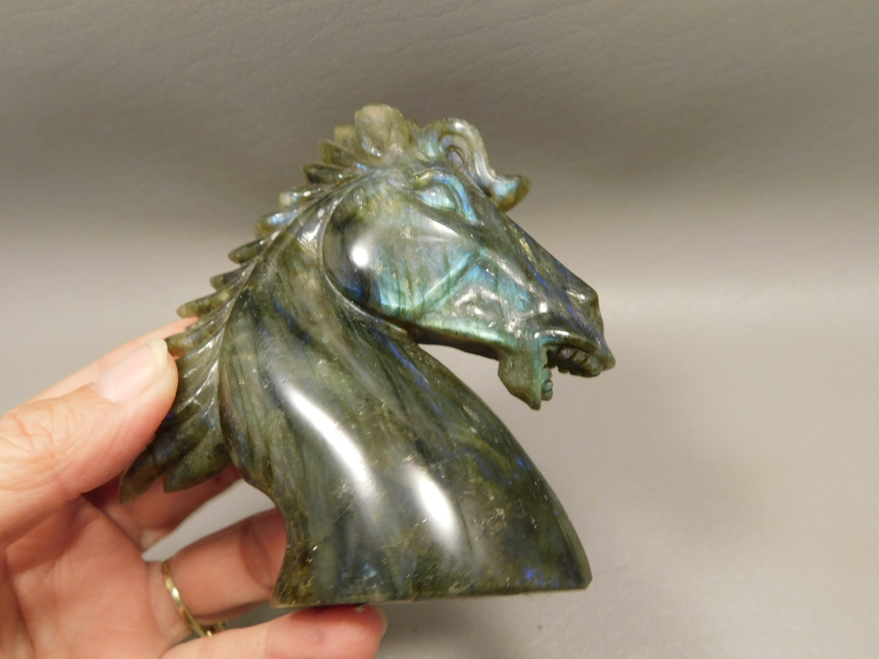 Horse Head Figurine Labradorite Stone Animal 3.75 inch Carving #O539