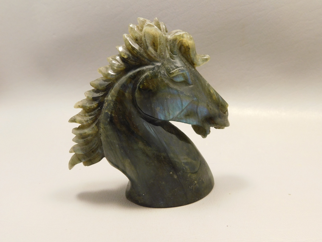 Horse Head Figurine Labradorite Stone Animal 3.75 inch Carving #O539