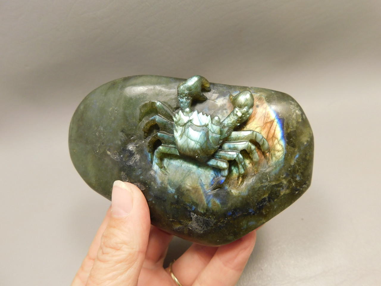 Crab Figurine Labradorite Stone Animal 3.5 inch Carving #O330