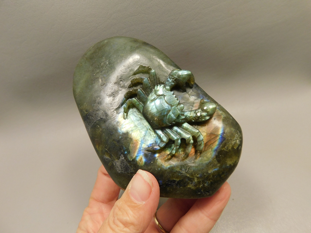 Crab Figurine Labradorite Stone Animal 3.5 inch Carving #O330