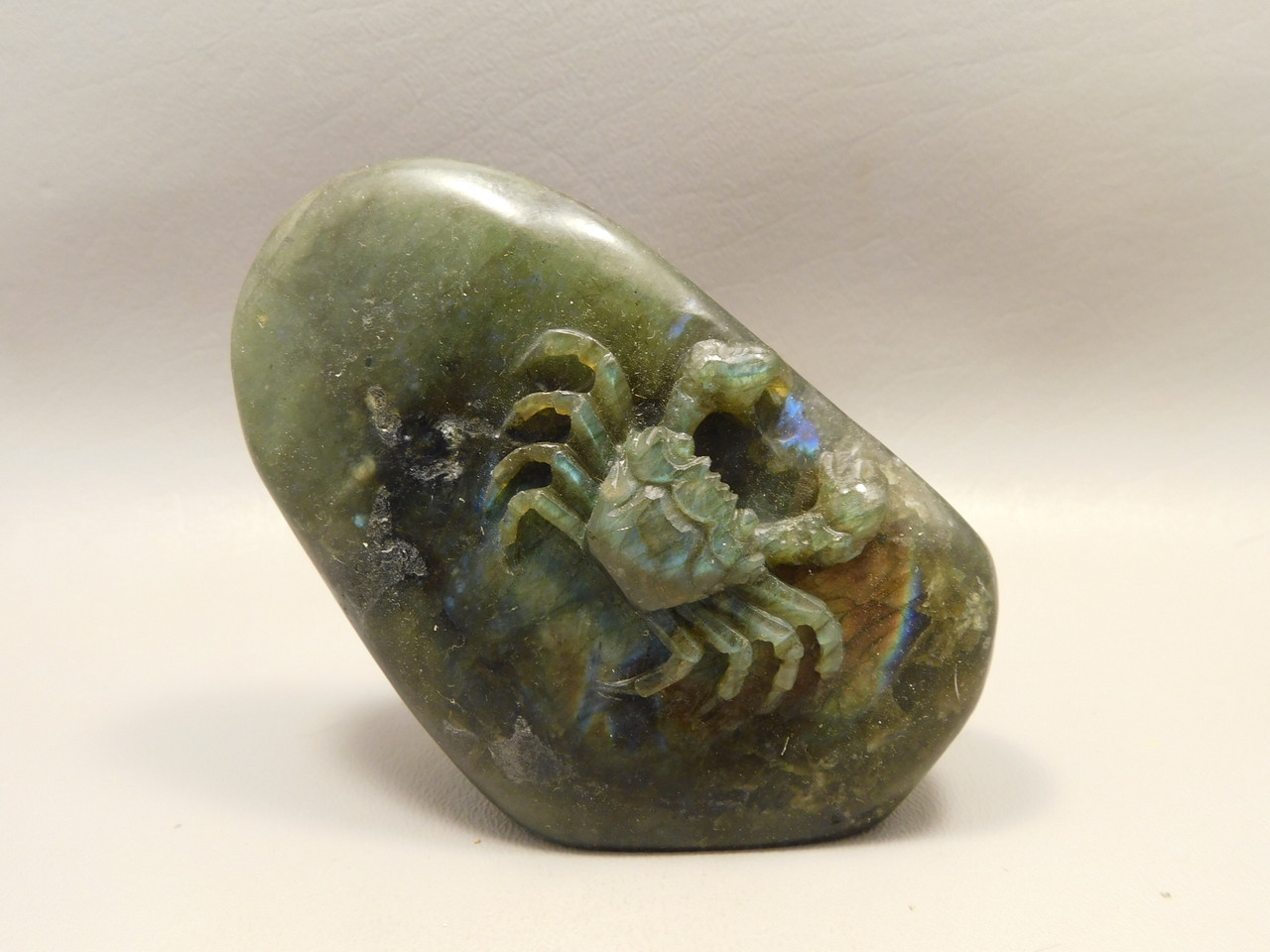 Crab Figurine Labradorite Stone Animal 3.5 inch Carving #O330