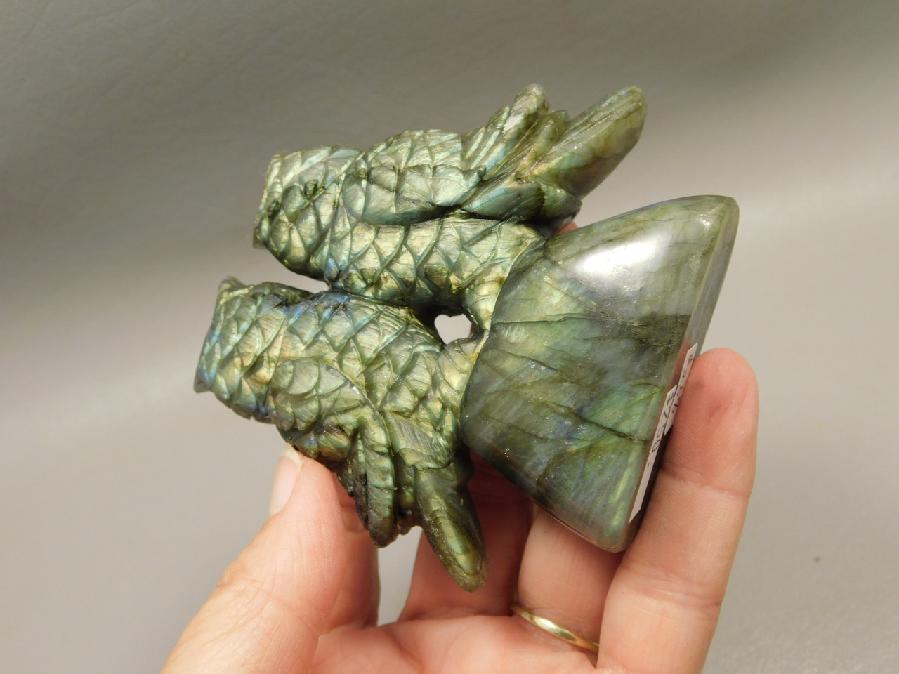 Owl Figurine Labradorite 2 Owls 3.7 inch Animal Carving #O263