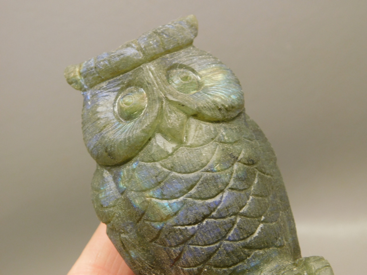  Owl Figurine Labradorite Gemstone Animal Stone Carving #O3