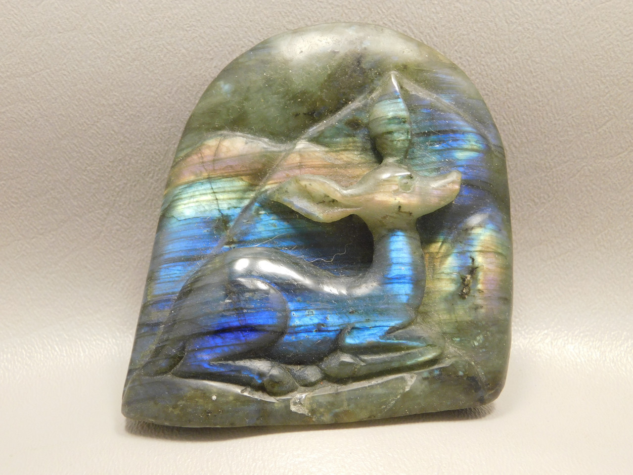 Deer Figurine Gemstone Animal Carving Labradorite #O871