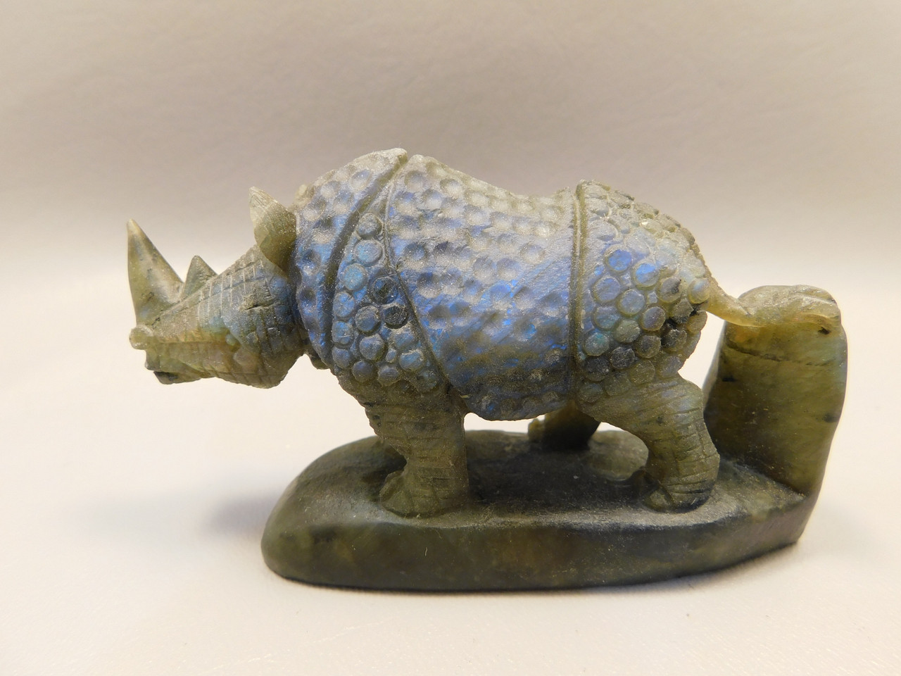 Rhinoceros Figurine Labradorite Carved Stone Animal #O117