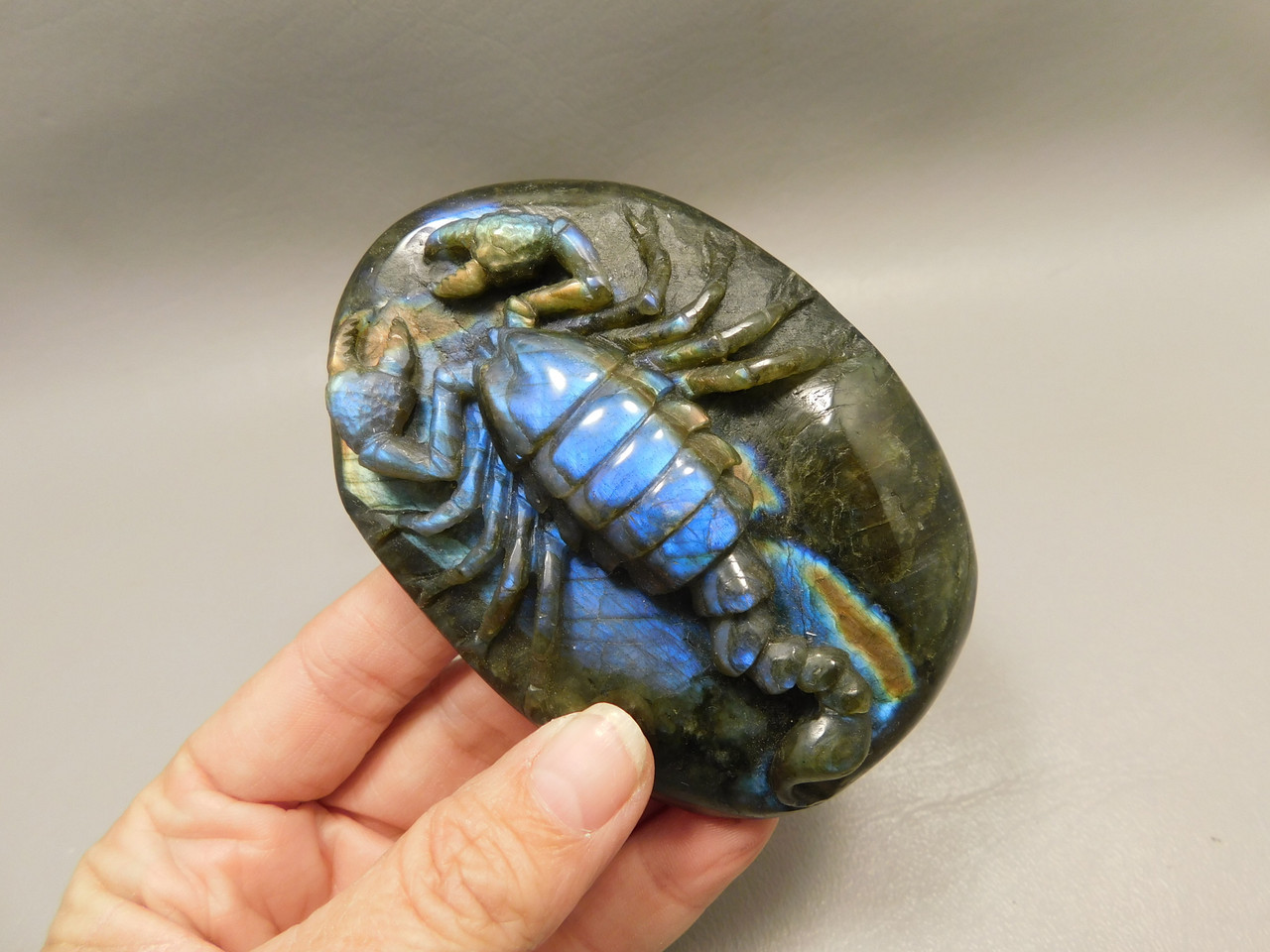 Scorpion Figurine Animal Carving Labradorite Carved Stone #O236