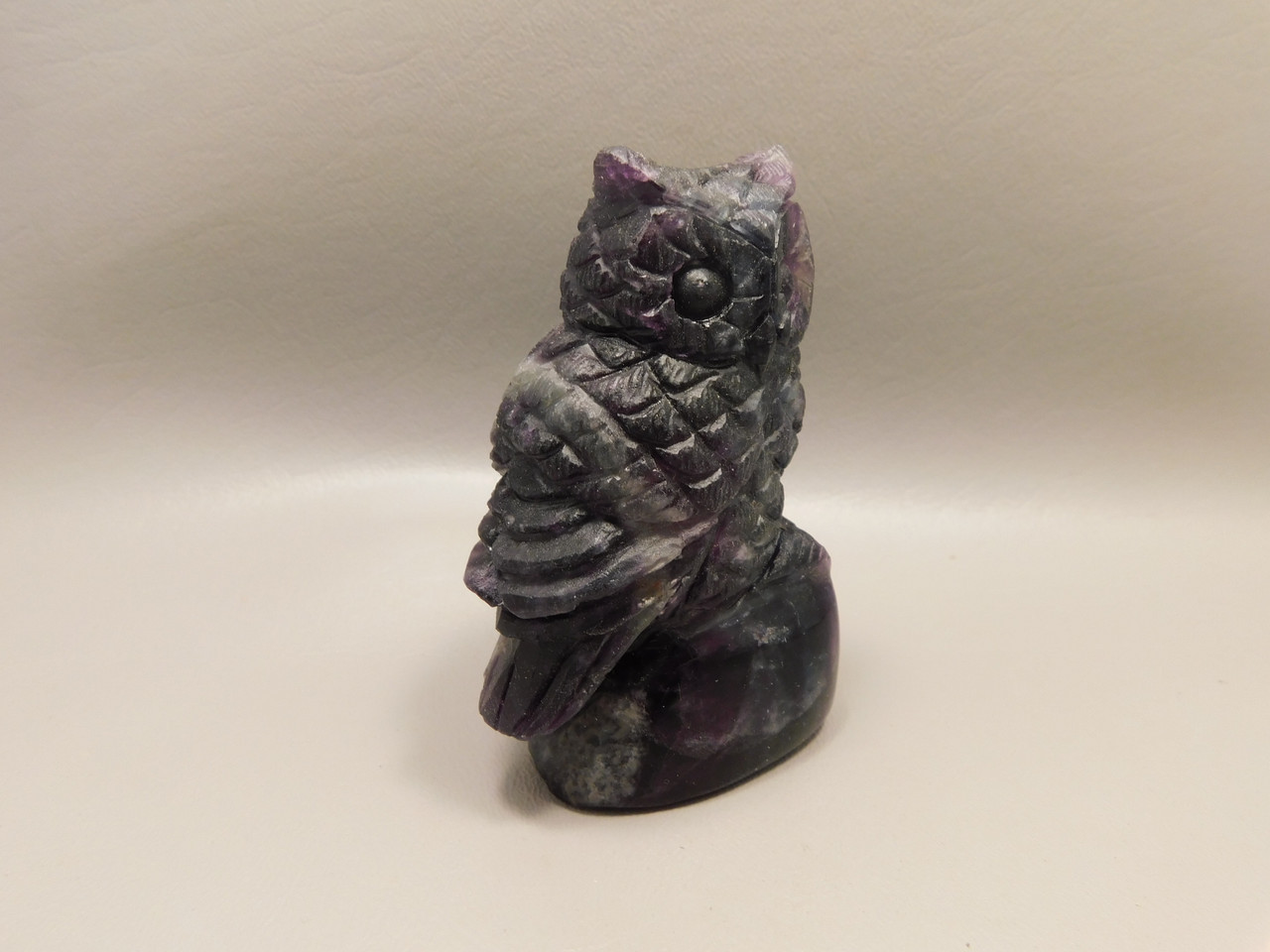 Owl Figurine 3.4 inch Gemstone Animal Carving Purple Fluorite #O417