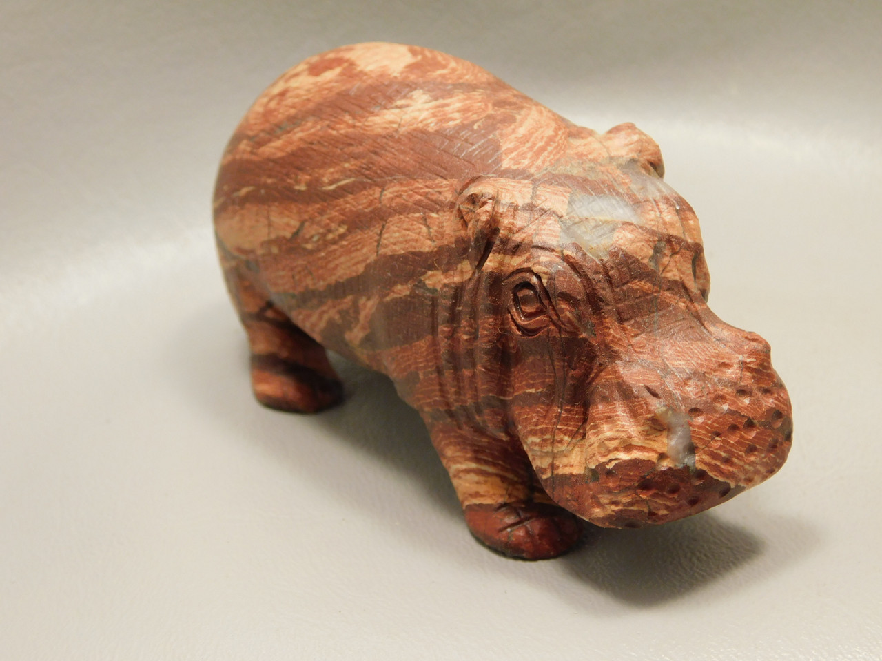 Hippopotamus Figurine Snakeskin Jasper Animal Carving #O511