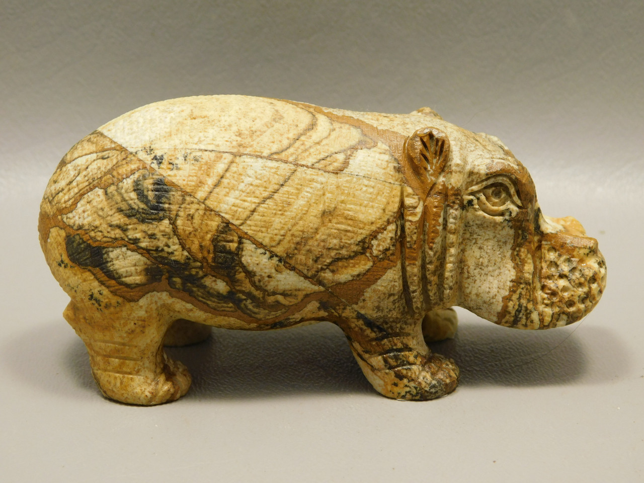 Hippopotamus Figurine Kalahari Jasper Animal Carving #O383